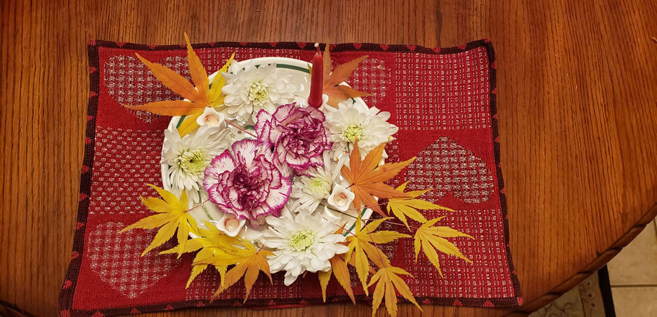 Advent Wreath Centerpiece Japanese Maple Mum Carnation Candle
